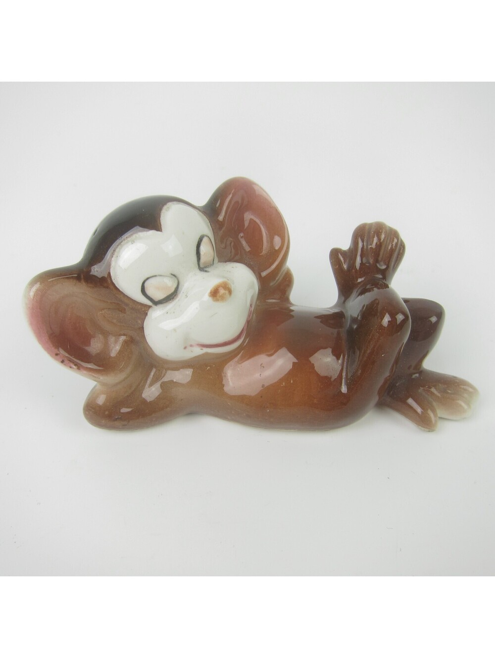 Vintage Monkey Figurine Kreiss & Co Ceramic Reclining Brown Monkey Figure Japan